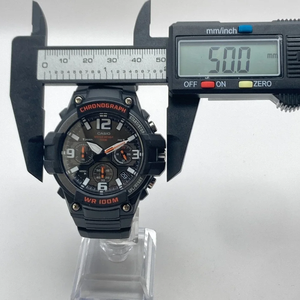 Casio Men's Chronograph Watch 5434 MCW-100H 50mm Black Orange 100M New Battery